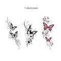 3pcs Butterfly and Flower Tattoo Stickers for Hand Body Art Decor Sexy Temporary Tattoos for Women Men Waterproof Fake Tattoo