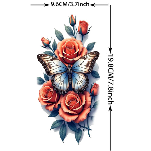 1 Sheet Watercolor Rose Butterfly Temporary Tattoos For Women Realistic Fake Tattoos Waterproof Body Art Tatoo Sticker Last Long
