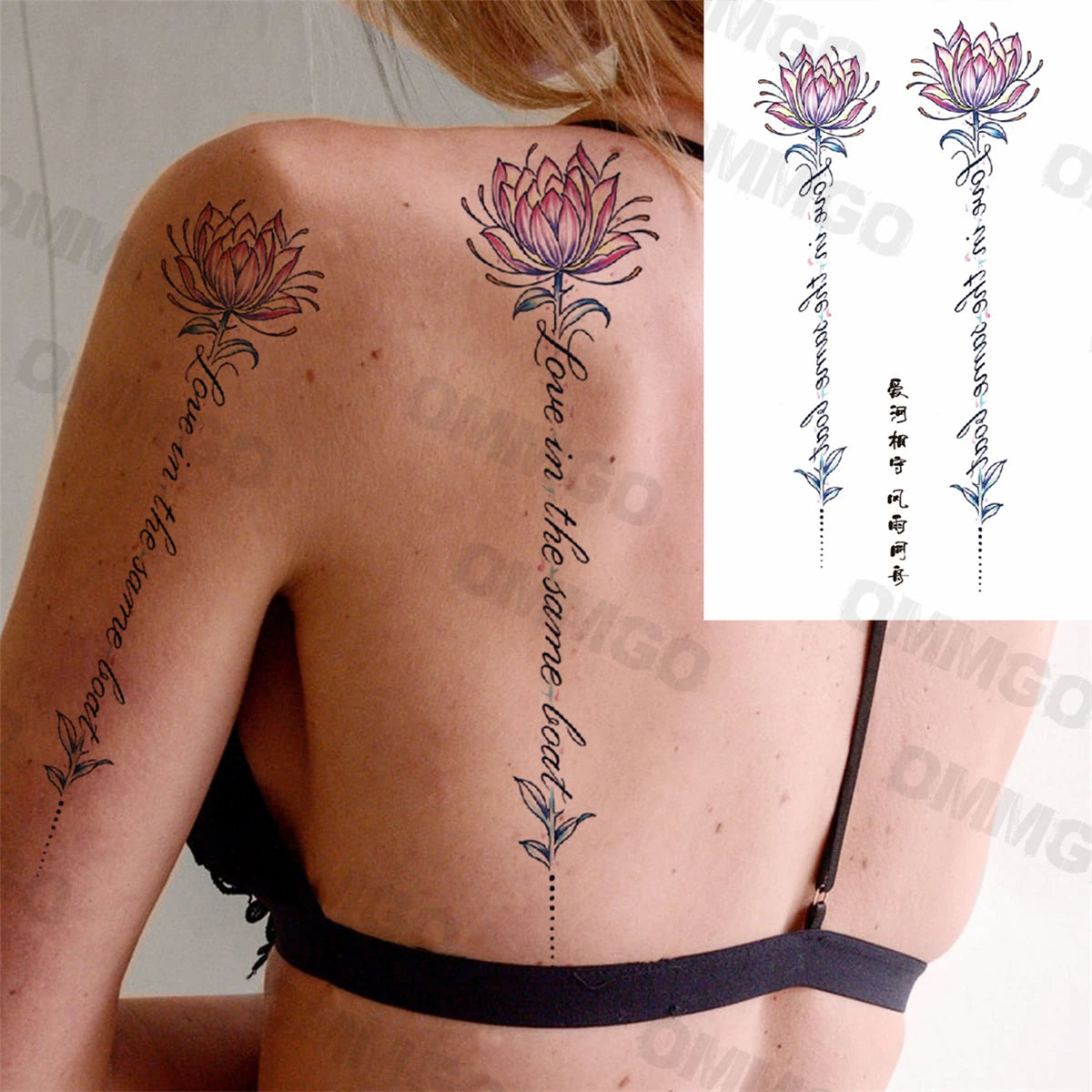 3D Black Mandala Moon Pendant Temporary Tattoos For Women Adult Girl Lotus Rose Flower Fake Tattoo Back Arm Chest Washable Tatoo