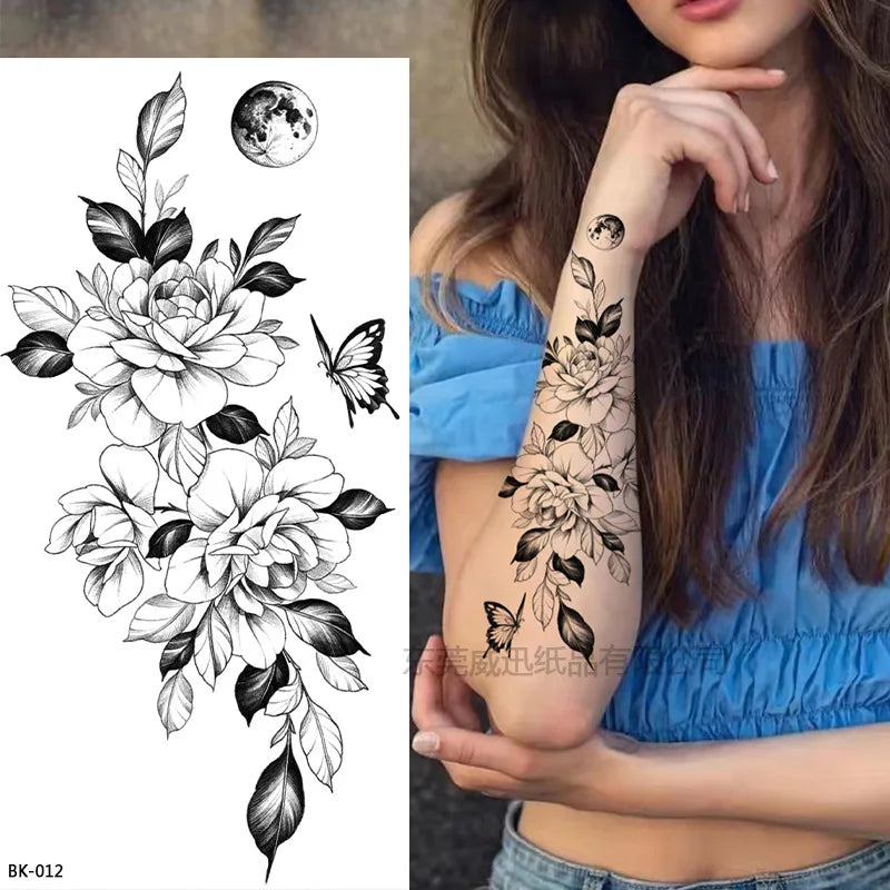 Temporary Rose Flower Skin Tattoo Stickers Removable Blossom Flase Tattoos for Apart Arm and Shoulder Neck Back Flower Tattoos