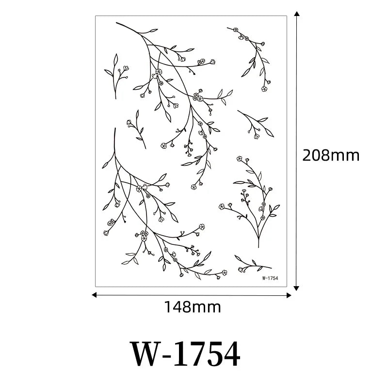 Waterproof Black Flower Tattoo Stickers for Women Leaf Floral Temporary Tattoos for Hand Arm Leg Body Art Decor Fake Tattoo