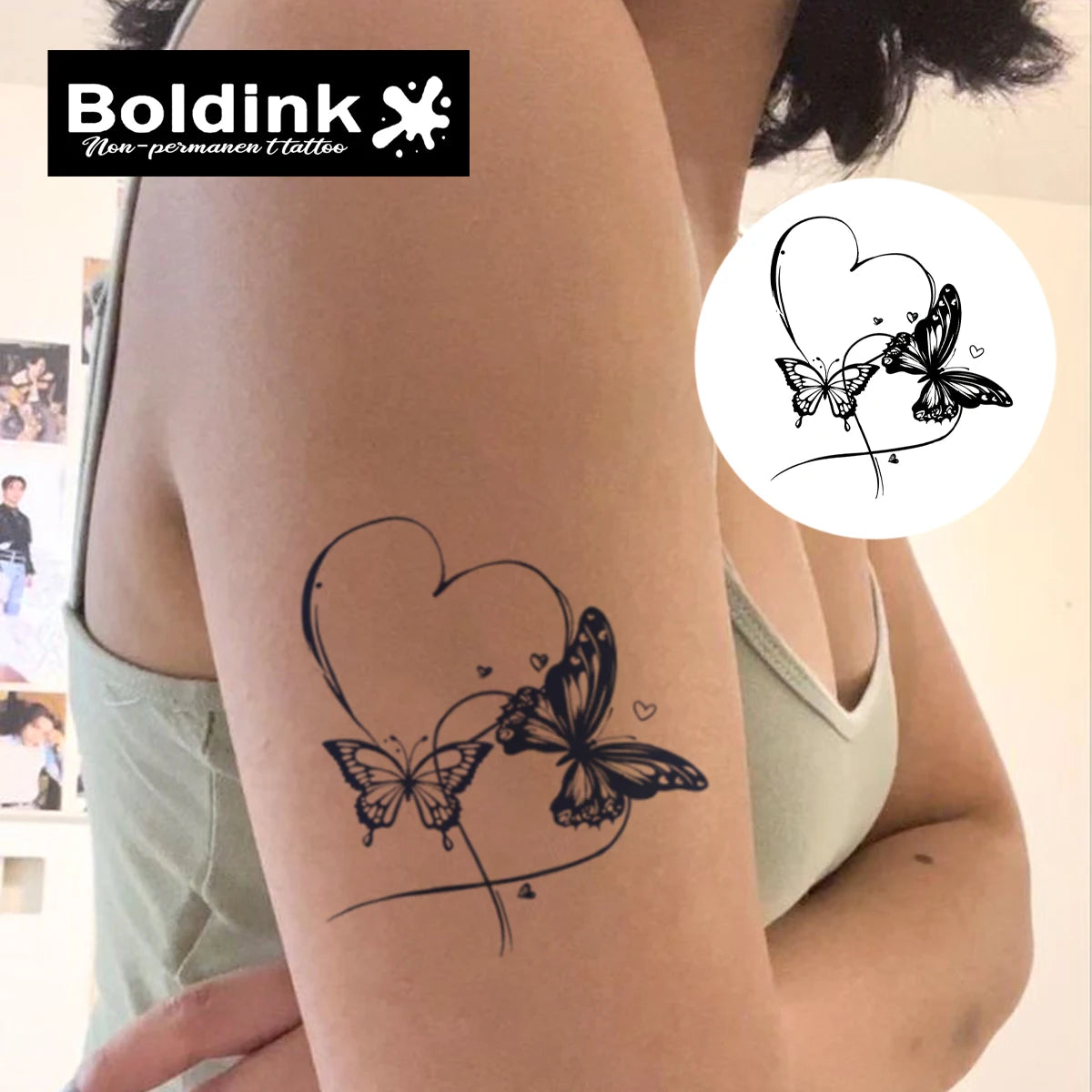 Boldink Butterflies and Heart Temporary Tattoo,Lasts To 15 Days New Technology Magic Waterproof Semi Permanent Sticker.