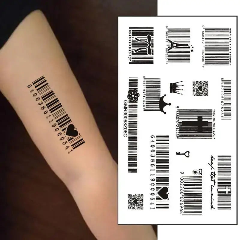 Waterproof Love Barcode Pattern Temporary Tattoos For Women Men Hand Arm Body Disposable Tattoo Individuality Barcode Body Art