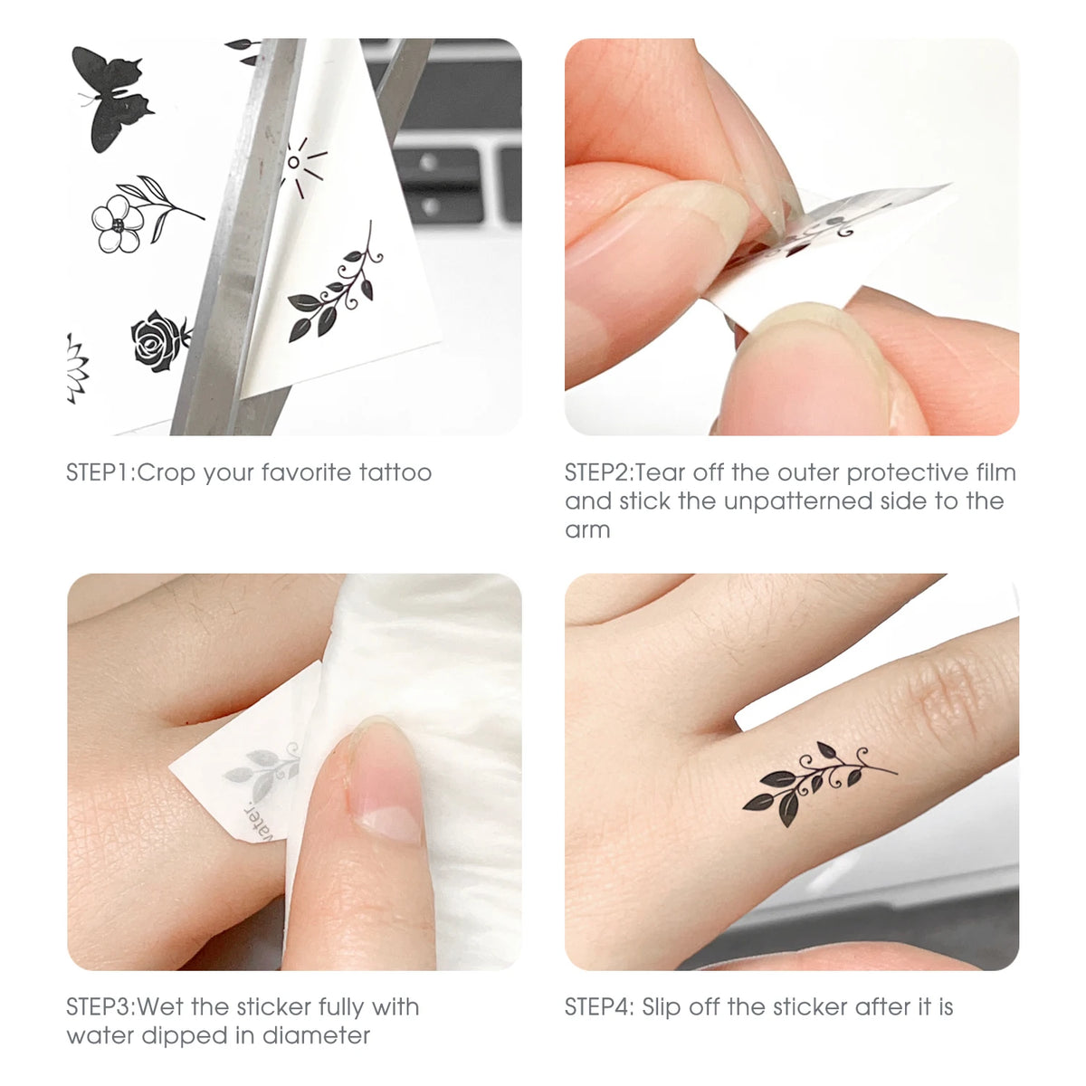 20PCS INS Finger Tattoo Stickers Men Women Realistic Black Series Finger Tattoo Stickers Butterfly Leaf Stars Temporary Tattoos