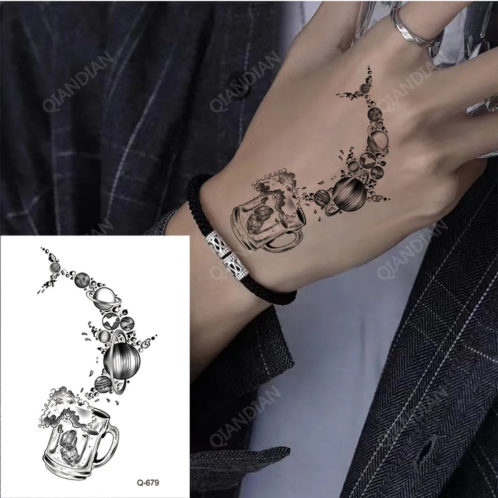 Small Animal Wolf Lion Scorpion Men Waterproof Temporary Tattoo Sticker Wing Sword Helmet Body Art Wrist Neck Fake Mini Tatoo