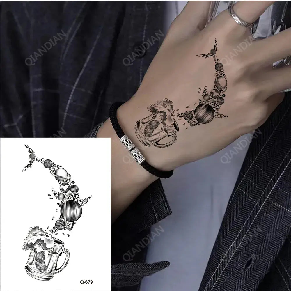 Small Animal Wolf Lion Scorpion Men Waterproof Temporary Tattoo Sticker Wing Sword Helmet Body Art Wrist Neck Fake Mini Tatoo