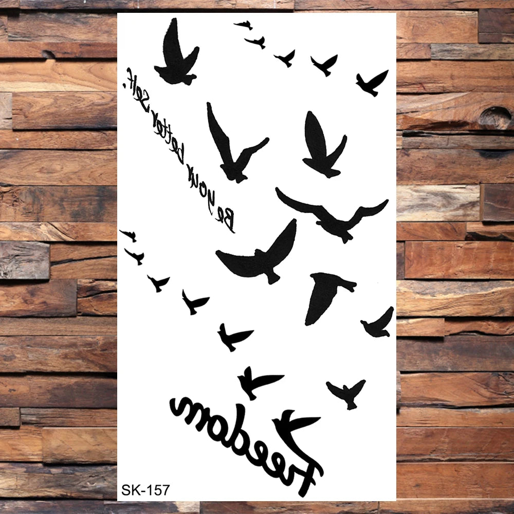 AQ-066 Women Sexy Finger Wrist Flash Fake Tattoo Liberty Small swallow Birds Flying Design Waterproof Temporary Tattoos Stickers
