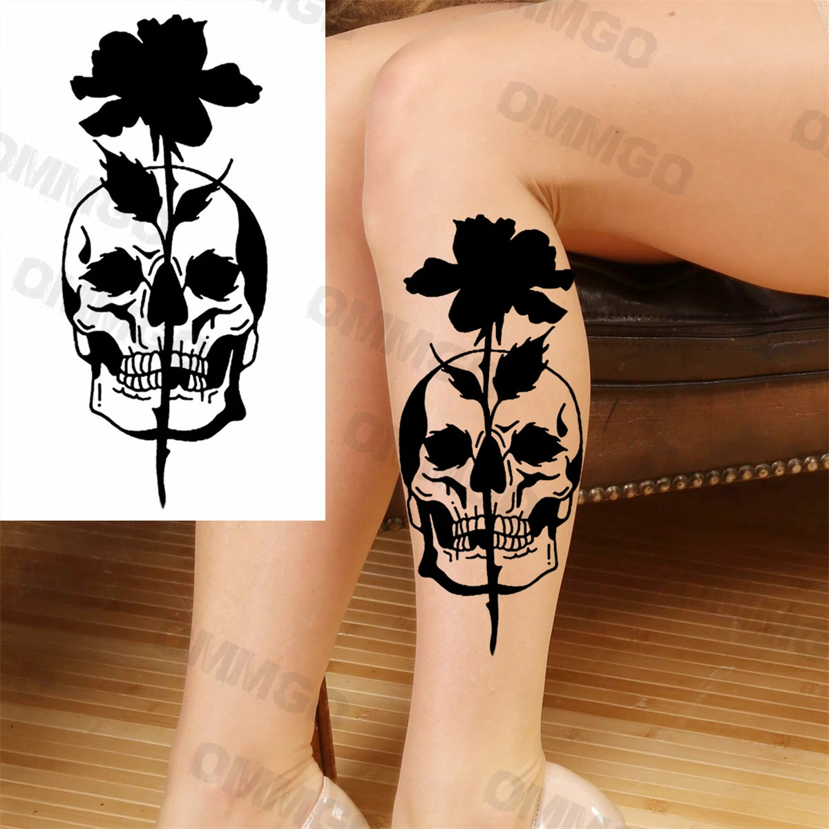 3D Black Mandala Moon Pendant Temporary Tattoos For Women Adult Girl Lotus Rose Flower Fake Tattoo Back Arm Chest Washable Tatoo
