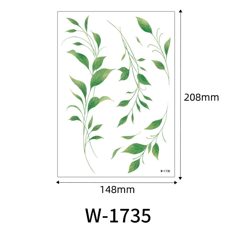 1 Sheet Flower Leaf Temporary Tattoos for Women Floral Hand Tattoo Body Art Fake Tattoo Waterproof