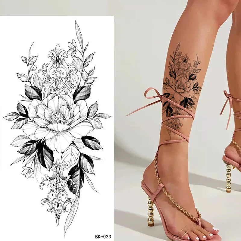 Temporary Rose Flower Skin Tattoo Stickers Removable Blossom Flase Tattoos for Apart Arm and Shoulder Neck Back Flower Tattoos