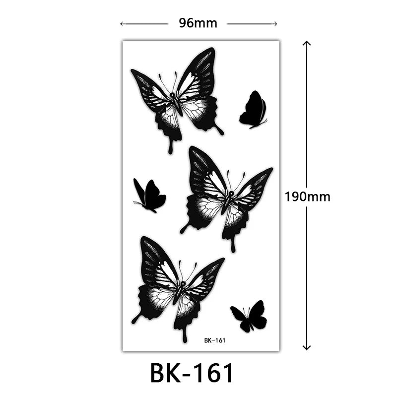 Black Butterfly Temporary Tattoos for Women Men Waterproof Snake Tattoo Stickers for Hand Arm Fake Tattoo Body Decor