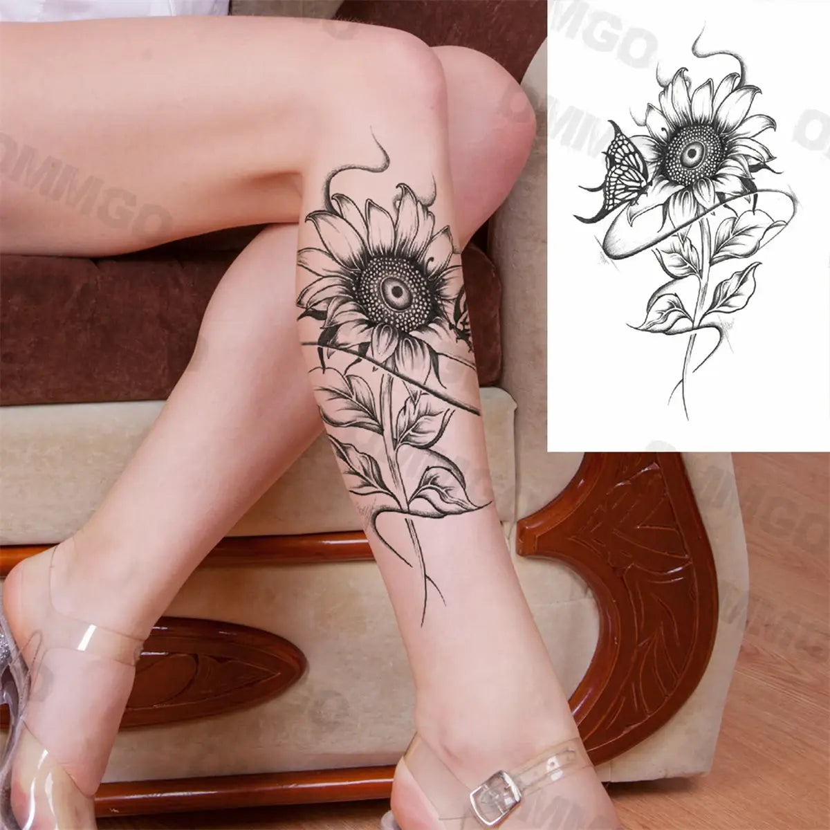3D Black Mandala Moon Pendant Temporary Tattoos For Women Adult Girl Lotus Rose Flower Fake Tattoo Back Arm Chest Washable Tatoo