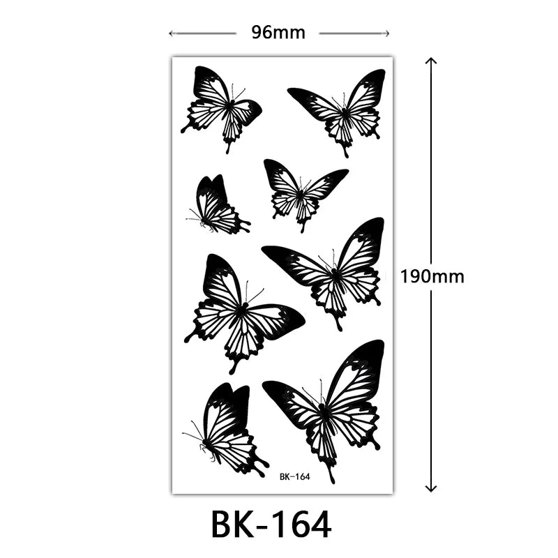 Black Butterfly Temporary Tattoos for Women Men Waterproof Snake Tattoo Stickers for Hand Arm Fake Tattoo Body Decor