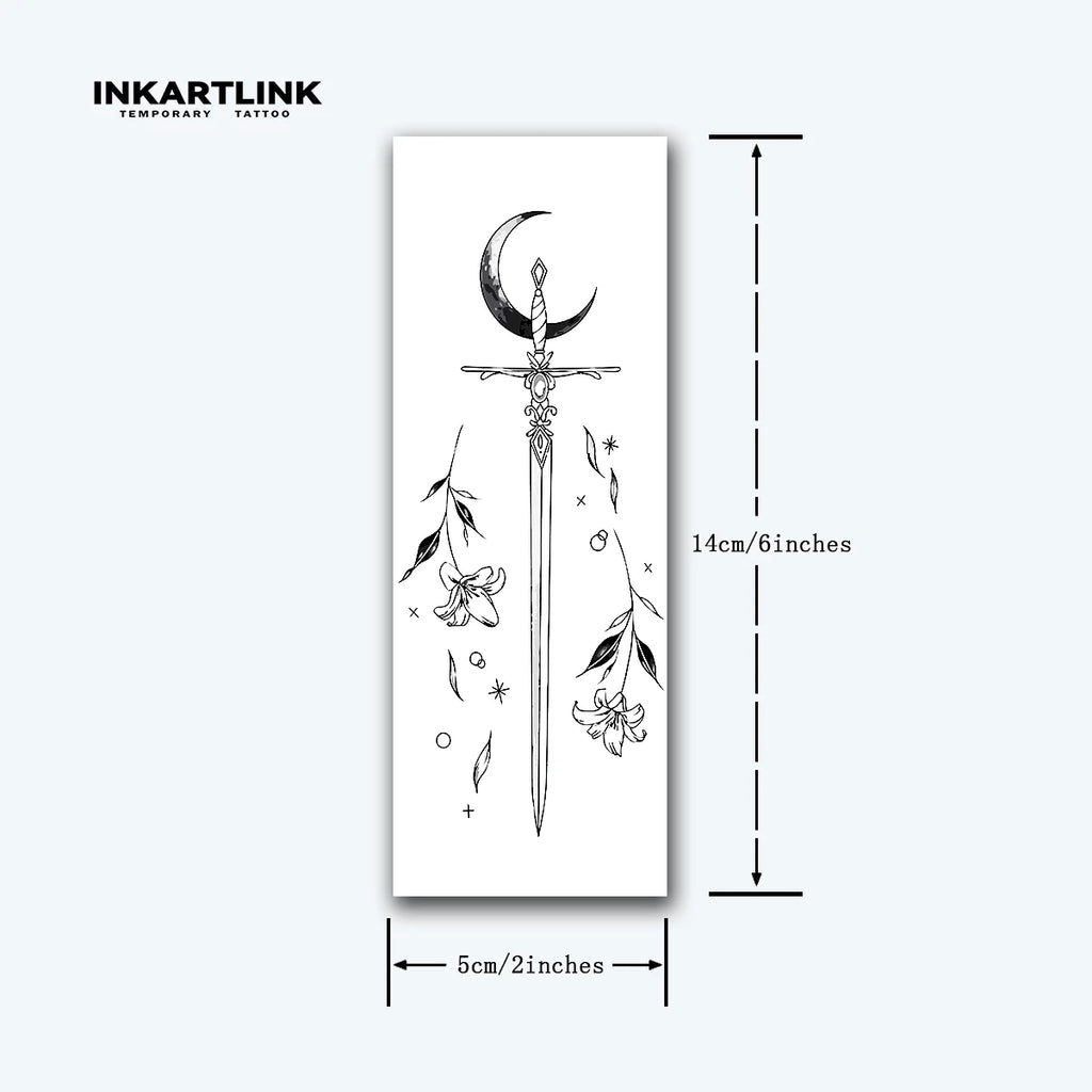 Moon Sword temporary tattoo sticker, waterproof magic tattoo, lasts to 15 days fake tattoo, semi permanent tattoo