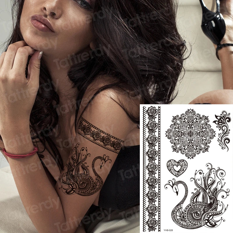 sexy tattoo for women thigh tattoo body art black henna lace tattoo sticker girls leg arm sleeve tatoo stockings waterproof