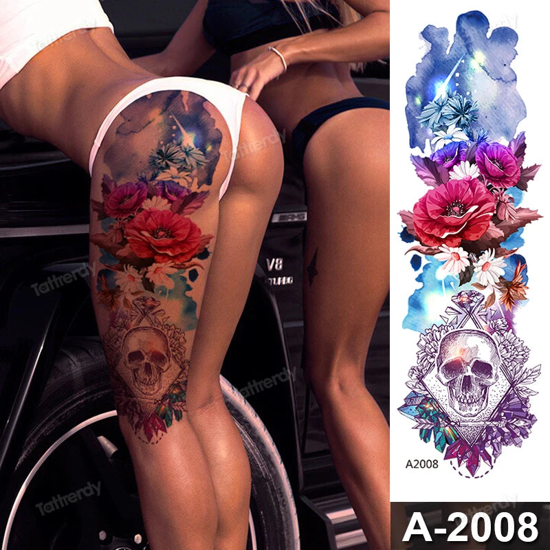 Large Arm Sleeve Tattoo Waterproof Temporary Tattoo Full Arm Body Art Stickers Women Adult Man Tattoo Wolf Lion Head Rose Flower