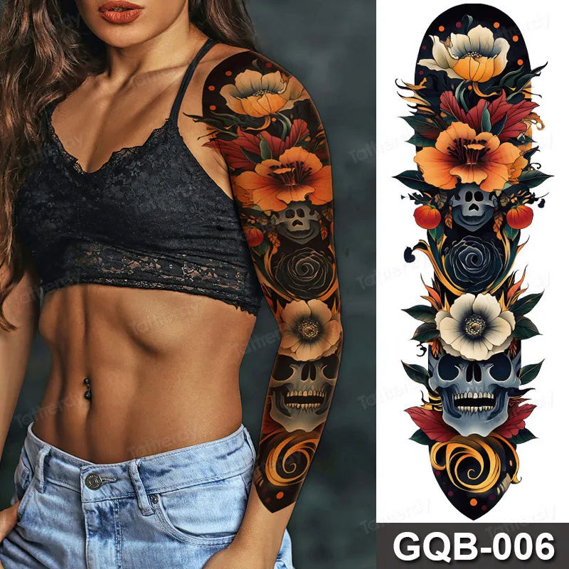 Rose Peony Flower Temporary Tattoo Full Arm Sleeve Leg Thigh Waist Women Body Art Waterproof Tattoo Stickers Large Size 48*17Cm