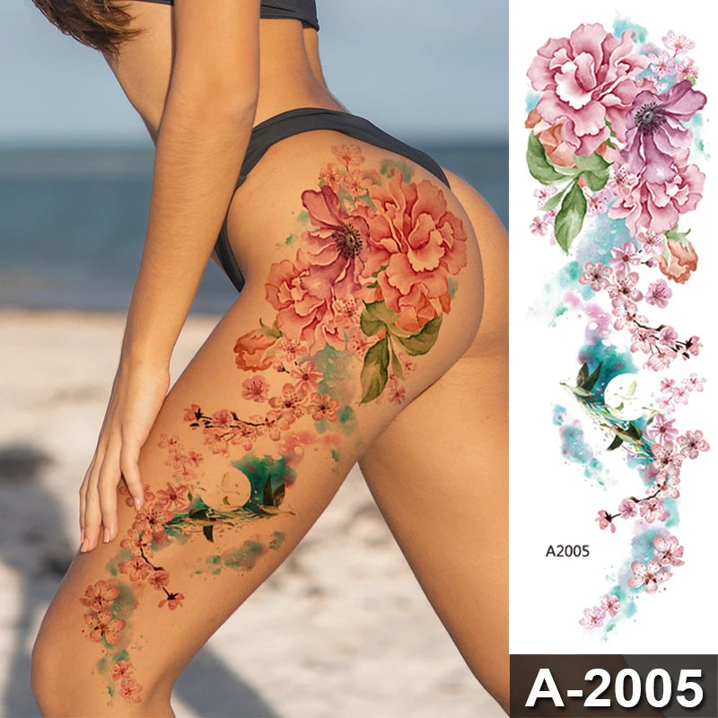 Large Arm Sleeve Tattoo Waterproof Temporary Tattoo Full Arm Body Art Stickers Women Adult Man Tattoo Wolf Lion Head Rose Flower