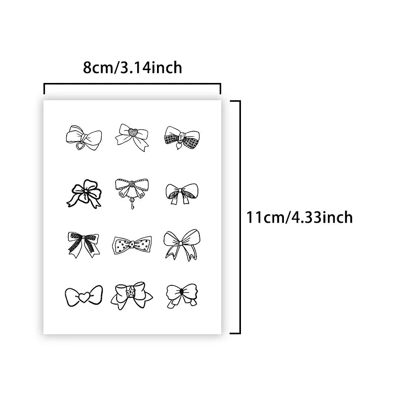 6Pcs Bow and Butterfly Waterproof Temporary Tattoo Stickers, Long-lasting Waterproof for One to Two Weeks, For Arm, Palm, Finger