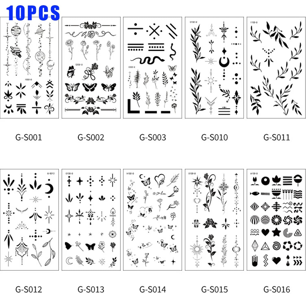 20PCS INS Finger Tattoo Stickers Men Women Realistic Black Series Finger Tattoo Stickers Butterfly Leaf Stars Temporary Tattoos
