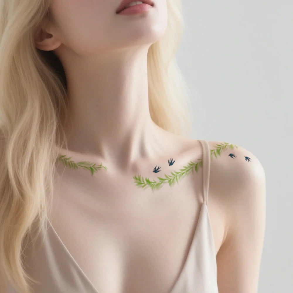 6 Sheets Flowers Temporary Tattoos Purple Lavender Clavicle Chest Tattoo Stickers For Women Body Wrist Waterproof Fake Tattoo
