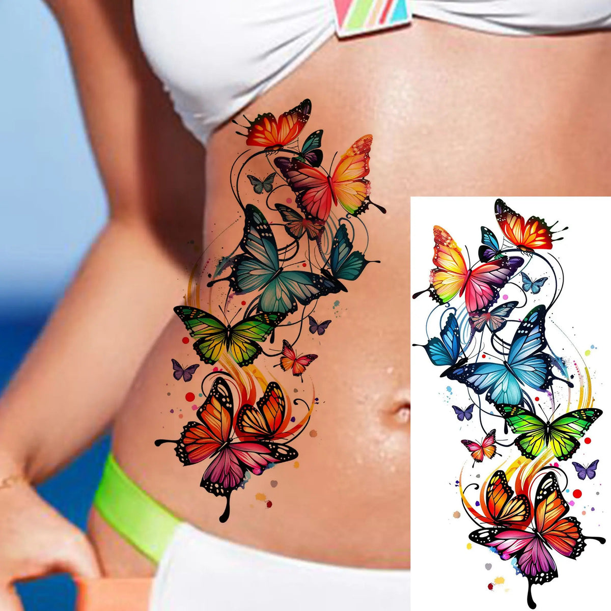 1 Sheet Watercolor Rose Butterfly Temporary Tattoos For Women Realistic Fake Tattoos Waterproof Body Art Tatoo Sticker Last Long
