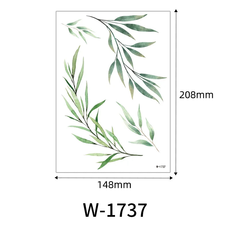 1 Sheet Flower Leaf Temporary Tattoos for Women Floral Hand Tattoo Body Art Fake Tattoo Waterproof