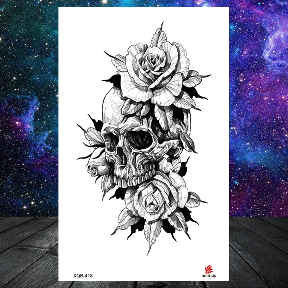 Lotus Flower Temporary Tattoo For Women Girls Snake Peony Lily Rose Chains Tattoos Sticker Black Blossom Fake Transferable Tatoo