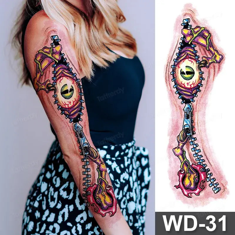 Large Arm Sleeve Tattoo Waterproof Temporary Tattoo Full Arm Body Art Stickers Women Adult Man Tattoo Wolf Lion Head Rose Flower