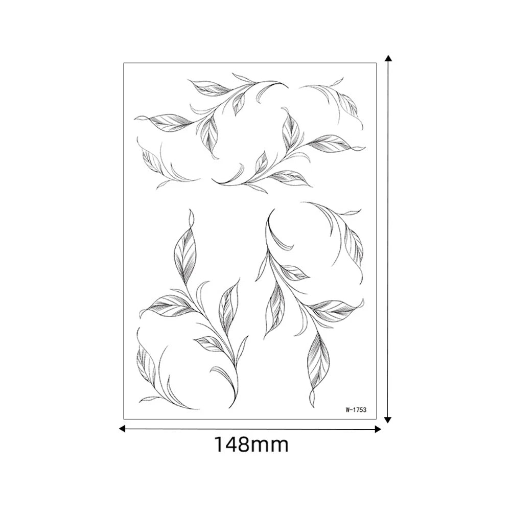 Waterproof Black Flower Tattoo Stickers for Women Leaf Floral Temporary Tattoos for Hand Arm Leg Body Art Decor Fake Tattoo