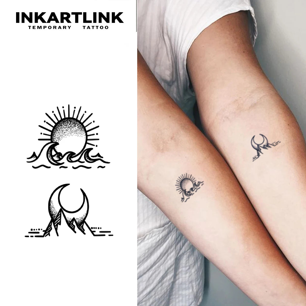 3 Pcs Sun and Moon Temporary Tattoo, Lasts Up to 15 Days New Technology Magic Waterproof Semi Permanent Sticker.