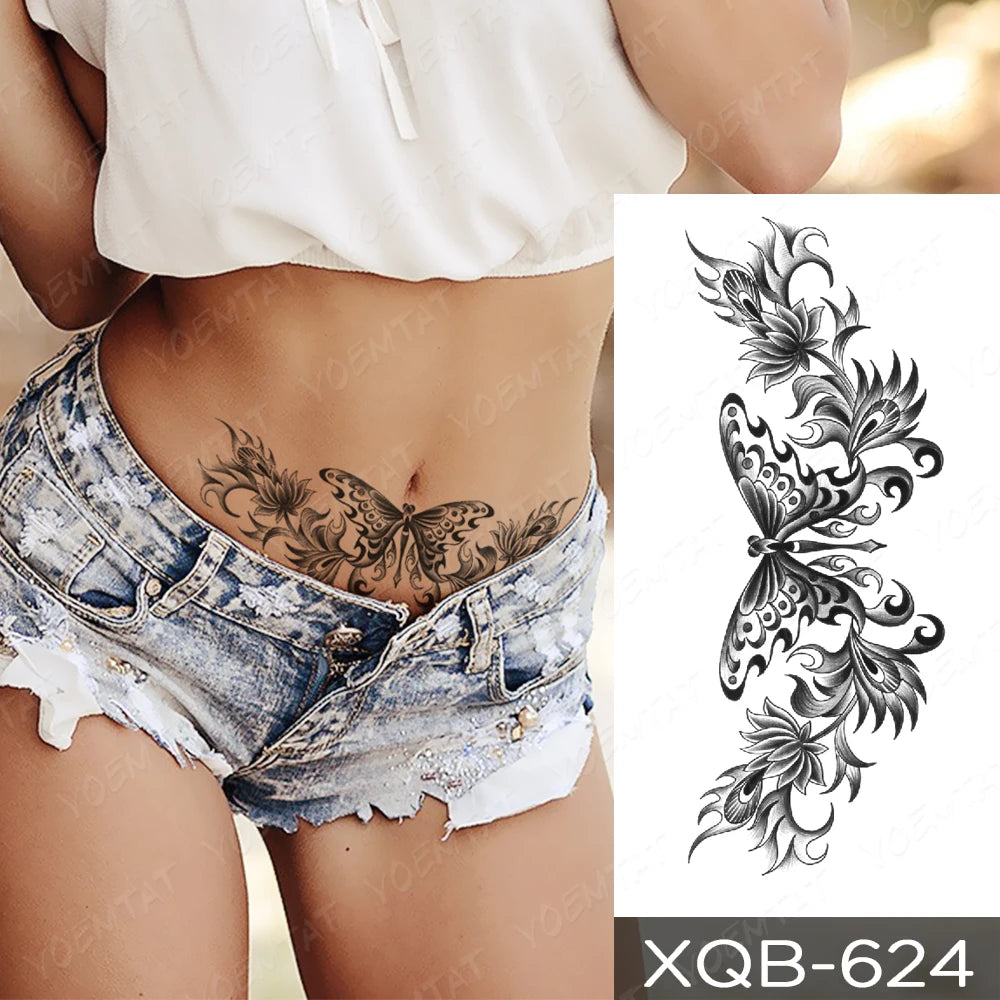 Waterproof Temporary Tattoo Sticker Butterfly Flower Totem Flash Tatto Y2k Style Body Art Arm Leg Waist Fake Tatoo Men Women