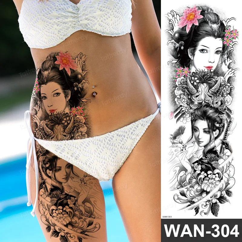 Large Arm Sleeve Tattoo Waterproof Temporary Tattoo Full Arm Body Art Stickers Women Adult Man Tattoo Wolf Lion Head Rose Flower