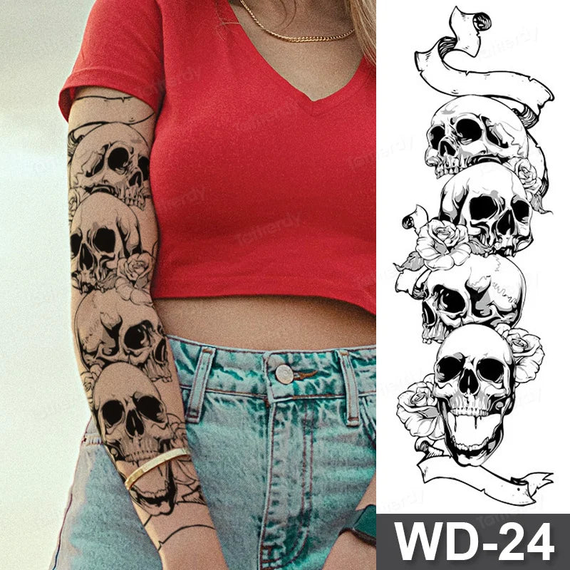 Large Arm Sleeve Tattoo Waterproof Temporary Tattoo Full Arm Body Art Stickers Women Adult Man Tattoo Wolf Lion Head Rose Flower