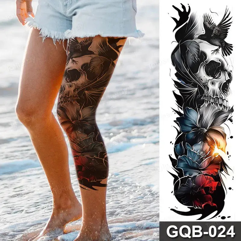 Rose Peony Flower Temporary Tattoo Full Arm Sleeve Leg Thigh Waist Women Body Art Waterproof Tattoo Stickers Large Size 48*17Cm