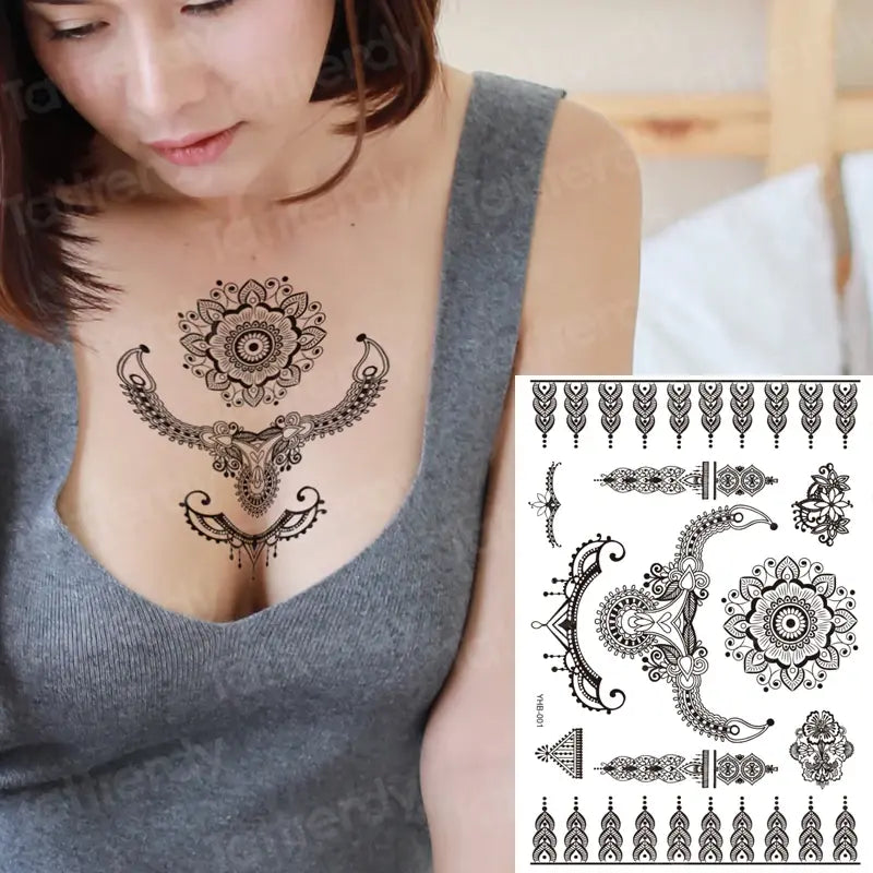 sexy tattoo for women thigh tattoo body art black henna lace tattoo sticker girls leg arm sleeve tatoo stockings waterproof