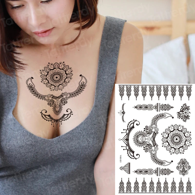 wrist bracelet tattoo henna lace pattern black sexy indian mandala temporary tattoo sticker hand rose tatoo flower jewelry decal