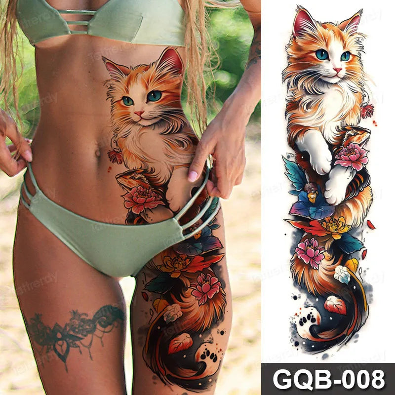 Rose Peony Flower Temporary Tattoo Full Arm Sleeve Leg Thigh Waist Women Body Art Waterproof Tattoo Stickers Large Size 48*17Cm