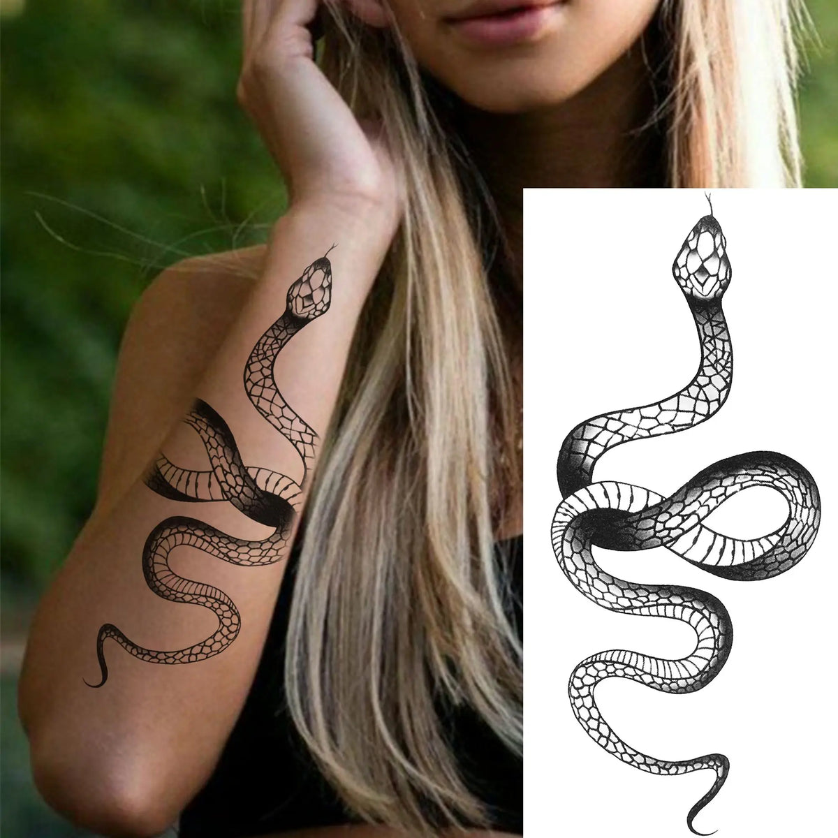 1 Sheet Snake With Rose Flowers Temporary Tattoos For Women Girls Waterproof Realistic Fake Tattoos Long Lasting Arm Leg Sticker