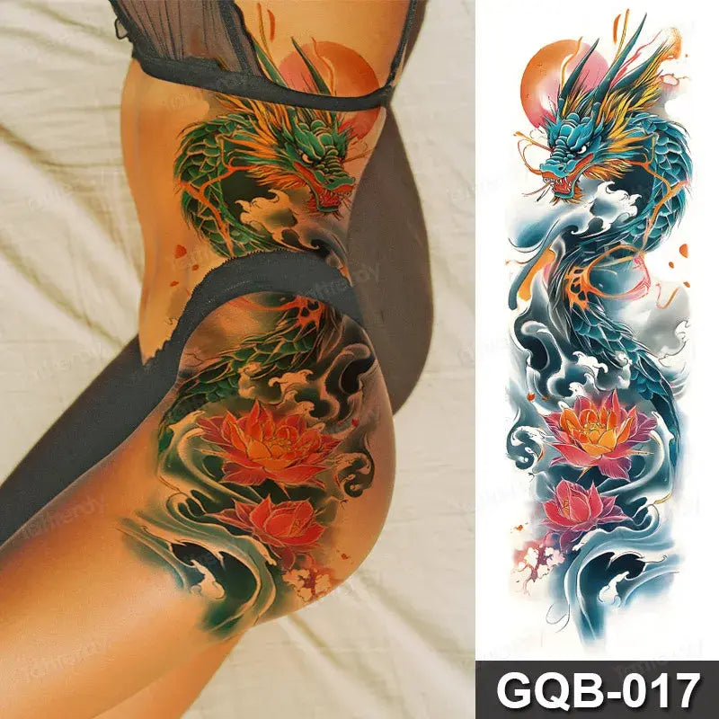 Rose Peony Flower Temporary Tattoo Full Arm Sleeve Leg Thigh Waist Women Body Art Waterproof Tattoo Stickers Large Size 48*17Cm