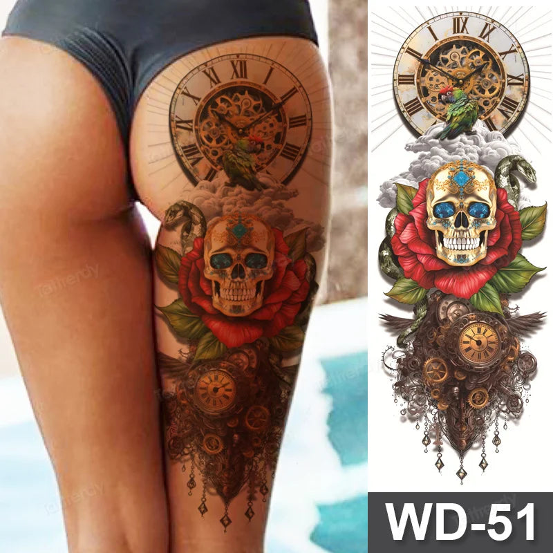 Large Arm Sleeve Tattoo Waterproof Temporary Tattoo Full Arm Body Art Stickers Women Adult Man Tattoo Wolf Lion Head Rose Flower
