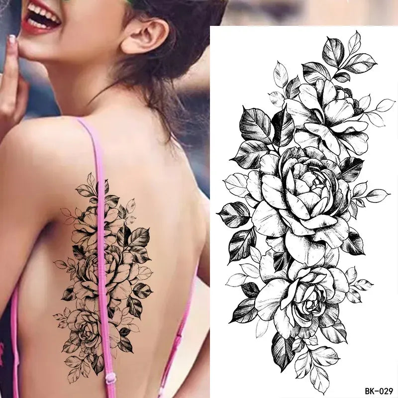Temporary Rose Flower Skin Tattoo Stickers Removable Blossom Flase Tattoos for Apart Arm and Shoulder Neck Back Flower Tattoos