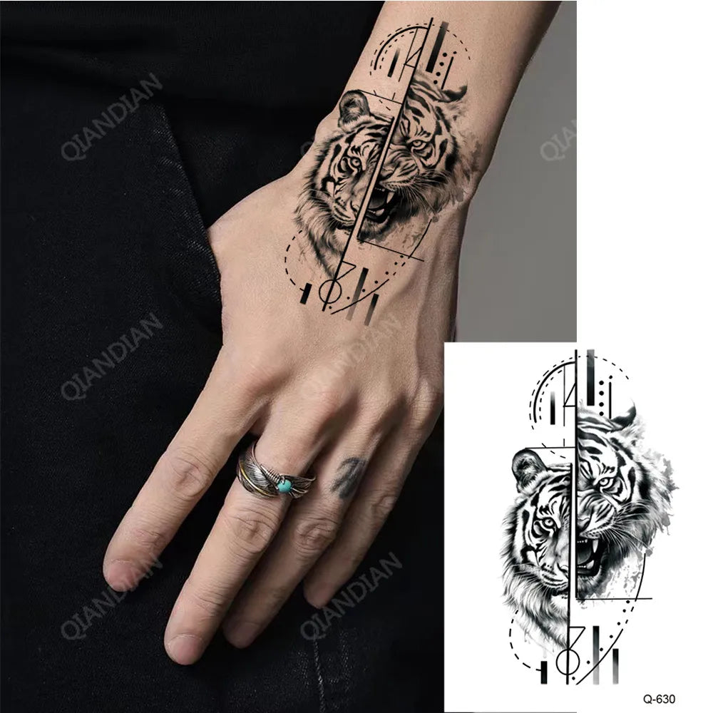 Small Animal Wolf Lion Scorpion Men Waterproof Temporary Tattoo Sticker Wing Sword Helmet Body Art Wrist Neck Fake Mini Tatoo