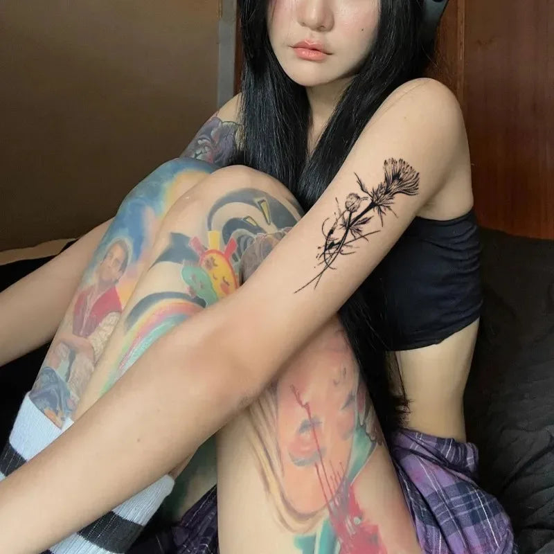 Herbal Juice Rose Flower Temporary Tattoos for Women Arm Sexy Punk Waterproof Tattoo Stickers Art Lasting Floral Fake Tattoo