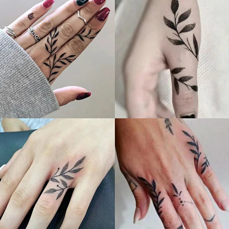 20PCS INS Finger Tattoo Stickers Men Women Realistic Black Series Finger Tattoo Stickers Butterfly Leaf Stars Temporary Tattoos