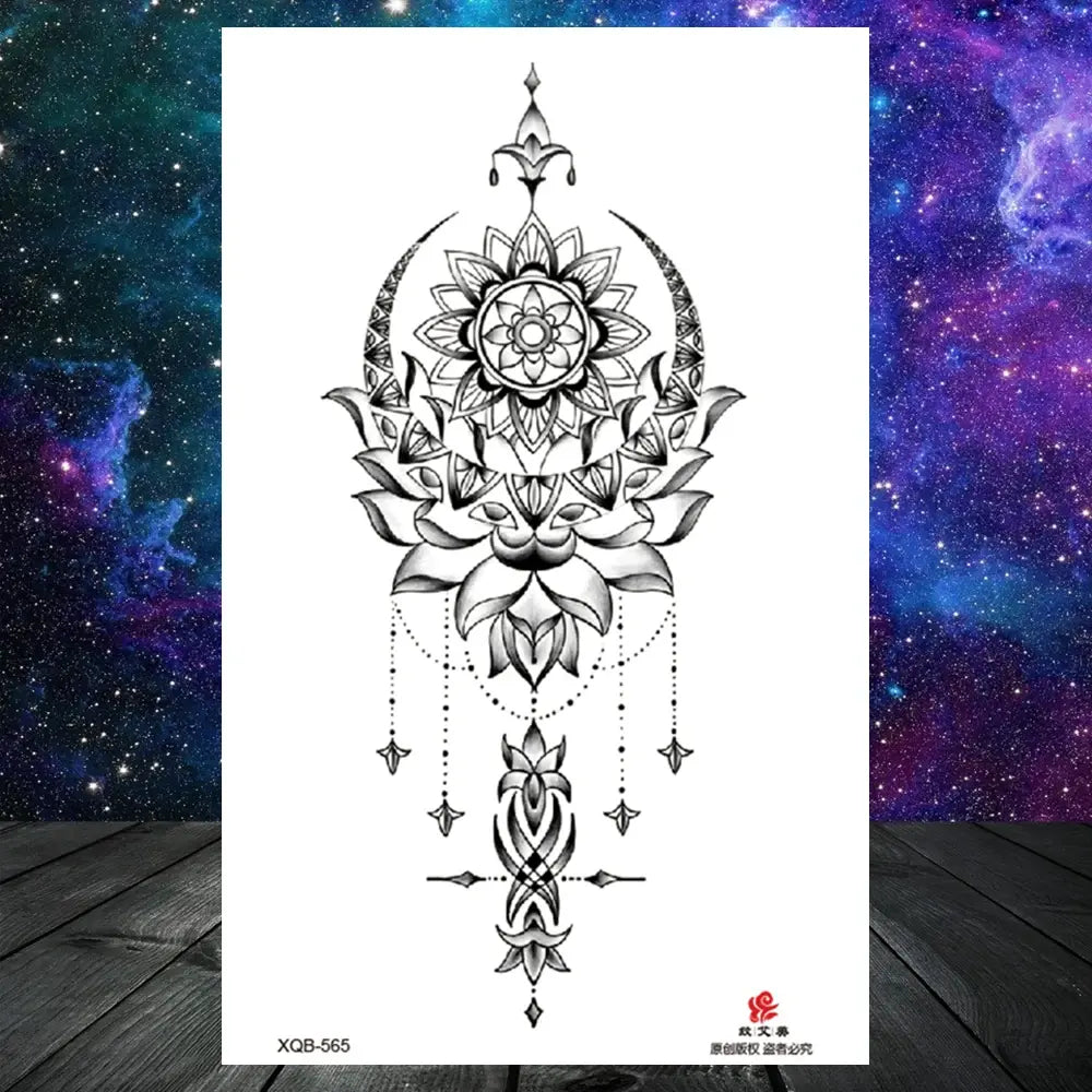 Lotus Flower Temporary Tattoo For Women Girls Snake Peony Lily Rose Chains Tattoos Sticker Black Blossom Fake Transferable Tatoo