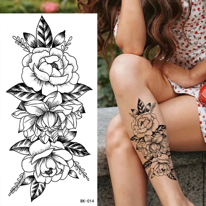 Temporary Rose Flower Skin Tattoo Stickers Removable Blossom Flase Tattoos for Apart Arm and Shoulder Neck Back Flower Tattoos
