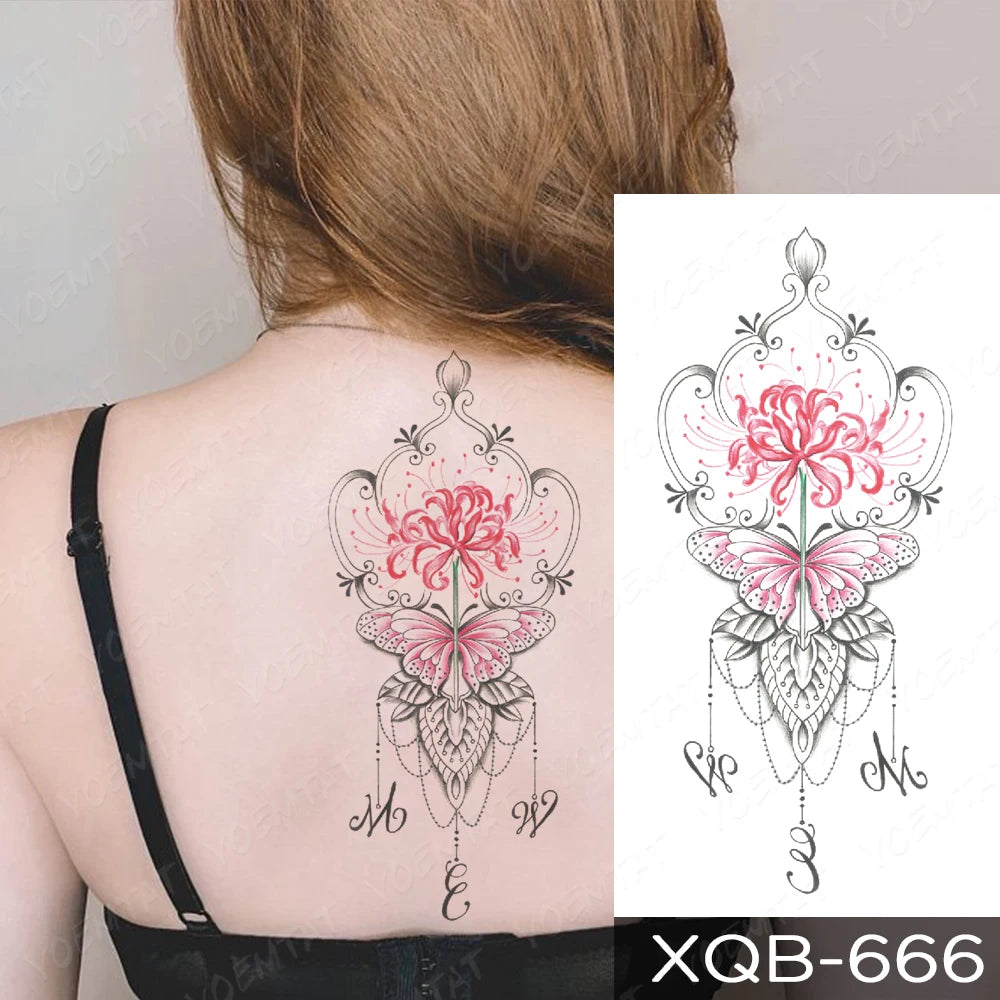 Waterproof Temporary Tattoo Sticker Butterfly Flower Totem Flash Tatto Y2k Style Body Art Arm Leg Waist Fake Tatoo Men Women
