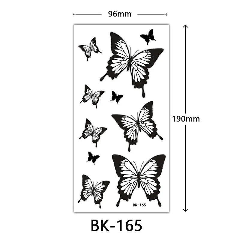 Black Butterfly Temporary Tattoos for Women Men Waterproof Snake Tattoo Stickers for Hand Arm Fake Tattoo Body Decor