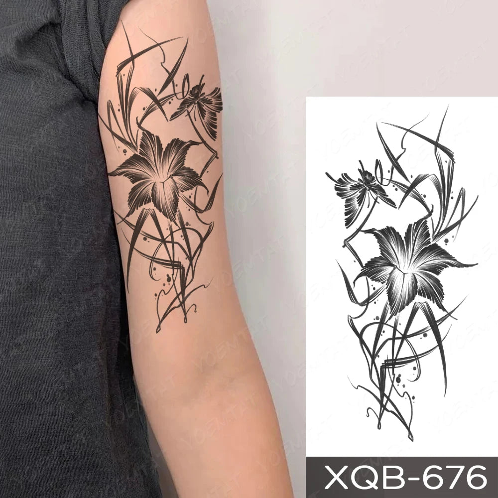 Waterproof Temporary Tattoo Sticker Butterfly Flower Totem Flash Tatto Y2k Style Body Art Arm Leg Waist Fake Tatoo Men Women